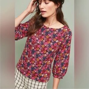 Maeve Pink and Red Blouse Elegant Top